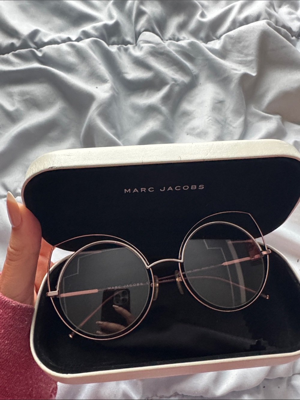 Marc Jacobs Round Metal Sunglasses in Rose Gold and Black Lenses